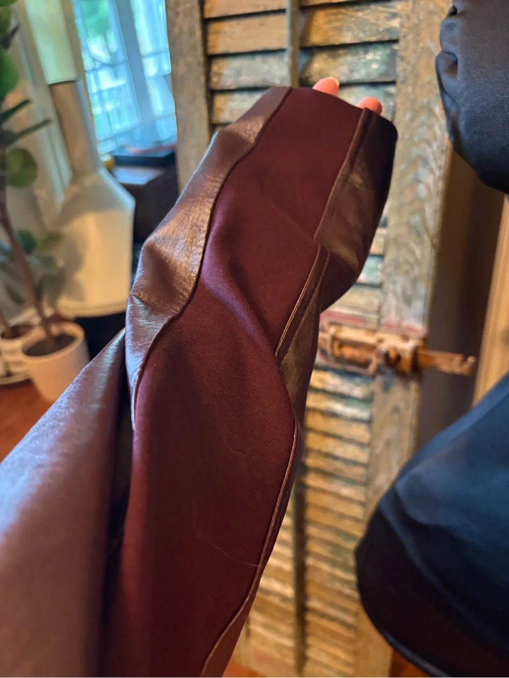 Jessica London Genuine Leather Moto Jacket Burgundy Plum Size 14 - Picture 4 of 5